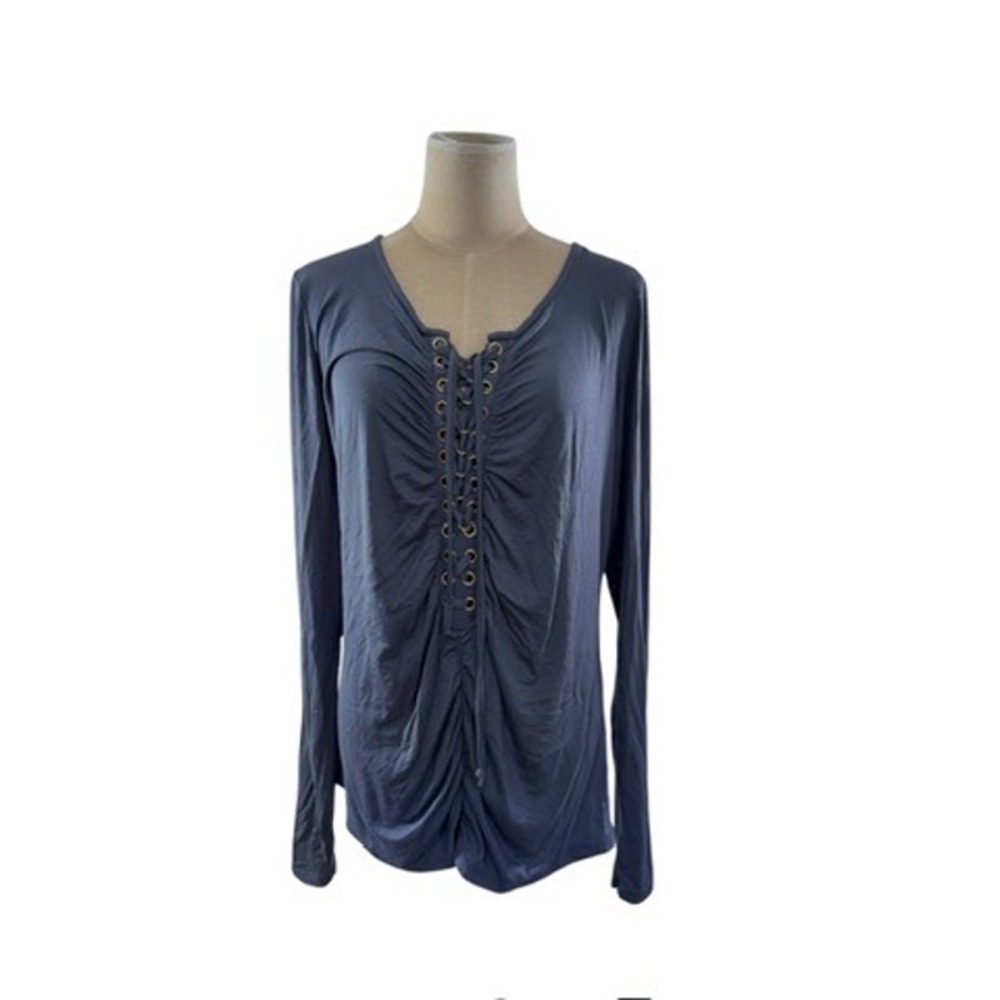 NWT!!"VENUS" Lace Up Sexy Gray Top, Long Sleeve, Rouched, Dark Romance,Size XL - Picture 2 of 11